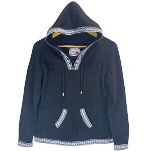 The Alpaca Connection Black Alpaca Blend Peruvian Lace Up Knit Hoodie Medium
